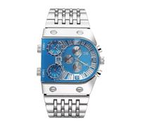 Lkvent Montre Enfant Montre Homme Lumineuse Multi-fuseaux horaires, Grand Cadran, Montre-Bracelet à Quartz avec Bracelet en Acier, Accessoires Formels for Hommes Digitale(Silver and Blue)