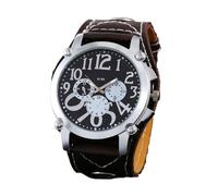 Lkvent Montre Enfant Montre Homme Steampunk à Quartz en Cuir, Grand Cadran Rond, Bracelet Large, for Un Anniversaire ou Un Festival Digitale(Brown)