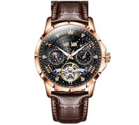 Lkvent Montre Enfant Montre mécanique entièrement Automatique for Homme, étanche, Multifonction, Lumineuse, idéale comme Cadeau Digitale(Brown Belt+Black Face)