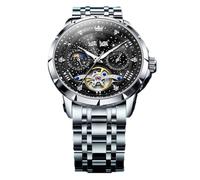 Lkvent Montre Enfant Montre mécanique entièrement Automatique for Homme, étanche, Multifonction, Lumineuse, idéale comme Cadeau Digitale(Steel Belt+Black Face)