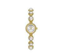 Lkvent Montre Enfant Montres Vintage avec Bracelet en Perles for Femme, Montre à Quartz Tendance, Parfaite for Un Usage Quotidien et Les Occasions spéciales. Digitale(Gold-White)