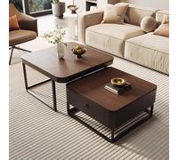Lkvent Table Basse Ensemble de 2 Tables Basses carrées gigognes avec Grands tiroirs, for Salon, Bureau ou Chambre, Marron foncé Extensible