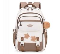 Lkvent travail Sac à dos d'école mignon et spacieux avec décoration étoile for adolescents, élèves du primaire et du secondaire, comprenant une trousse assortie Retour à l'école(Brown,1pcs)