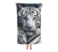 LKVNSWERT Serviette de bain tigre blanc super douce et absorbante en microfibre pour salle de bain, salle de sport, spa et hôtel 81,3 x 132,1 cm