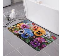 LKVNSWERT Tapis de bain en pierre pour salle de bain - Tapis de bain en terre de diatomée super absorbant - Tapis de sol super absorbant - Motif fleurs de pensées - Séchage rapide - Tapis de douche en