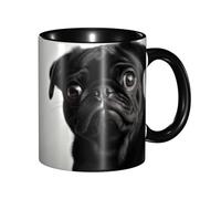 LKVNSWERT Tasse à café en porcelaine de 325 ml avec poignée, jolie tasse à café en forme de carlin noir pour le bureau et la maison, tasse à café latte pour café, thé et lait, tasses à thé en