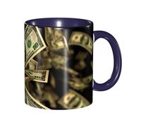 LKVNSWERT Tasse à café en porcelaine de 325 ml avec poignée, motif dollar pour le bureau et la maison, tasse à café latte pour thé et lait, tasses à thé en céramique colorées à l'intérieur pour hommes