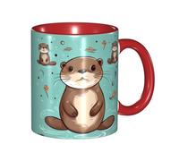 LKVNSWERT Tasse à café en porcelaine de 325 ml avec poignée, tasse à café en forme de loutre mignonne de dessin animé pour le bureau et la maison, tasse à café latte pour café, thé et lait, tasses à