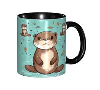 LKVNSWERT Tasse à café en porcelaine de 325 ml avec poignée, tasse à café en forme de loutre mignonne de dessin animé pour le bureau et la maison, tasse à café latte pour café, thé et lait, tasses à