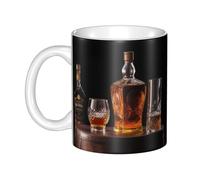 LKVNSWERT Tasse à café en porcelaine de 325 ml avec poignée, tasse en céramique pour le bureau et la maison, tasse à latte pour café, thé et lait, images de whisky, bière, tasses à thé pour hommes et