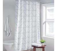 Lkw Ogechi 200 cm Drop Rideau de Douche Blanc Imperméable, 220 x 200 cm Rideau de Douche Tissu Anti Moisissure avec Ligne Triangulaire, Rideaux de Salle de Bain en Polyester Lavable avec Crochet
