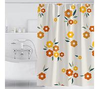 Lkw Ogechi 200cm Drop Rideau de Douche Polyester Lesté avec Crochet, Blanc Rideau de Bain avec Motif Fleurs, Anti Moisissure et Imperméable Rideaux Baignoire Lavable en Machine (180x200cm)