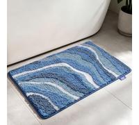 Lkw Ogechi 40x60cm Tapis de Bain en Microfibre Antidérapant Rayures, Tapis de Bain Doux Peluche, Tapis de Salle de Bain Absorbant et Lavable Moderne pour Nouvelle Décoration (Bleu)