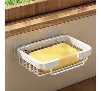 Lkw Ogechi Porte Savon pour Salle de Bain Porte-Vaisselle en Acier Inoxydable Mural pour Douche Salle de Bain - Auto-adhésif Douche Évier Barre de Savon Porte-éponge Panier à Savon (Blanc)