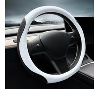 LKWLIKEI Nappa Leather Ultra-Thin Steering Wheel Cover, for Tesla Model 3/Y Steering Wheel Cover, Non-Slip Design and Interior Modification of Car Accessories （White）