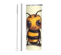 LKWSCGHM Cute Bee Gobelet isotherme à double paroi en acier inoxydable avec couvercle et paille - 591 ml - Gobelet isotherme de voyage pour boissons chaudes et froides