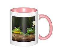 LKWSCGHM Deux tasses à café vertes grenouilles avec poignée en porcelaine de 325 ml pour boissons chaudes/froides, tasses à thé en céramique pour homme et femme, tasse à café amusante pour pendaison