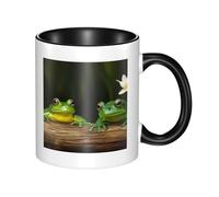 LKWSCGHM Deux tasses à café vertes grenouilles avec poignée en porcelaine de 325 ml pour boissons chaudes/froides, tasses à thé en céramique pour homme et femme, tasse à café amusante pour pendaison