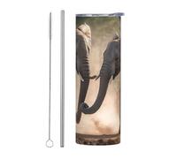 LKWSCGHM Gobelet à deux éléphants avec couvercle et paille - Bouteille d'eau isotherme à double paroi en acier inoxydable - Étanche - Pour boissons chaudes et froides - 591 ml