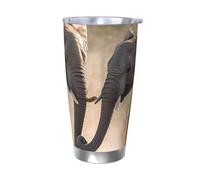 LKWSCGHM Gobelet isotherme à double paroi en acier inoxydable avec couvercle - Motif deux éléphants - Bouteille d'eau isotherme de voyage - Pour boissons chaudes et froides - 591 ml