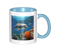 LKWSCGHM Grande tasse à café bleue avec poignée en porcelaine de 325 ml pour boissons chaudes/froides, tasses à thé en céramique pour homme et femme, tasse à café amusante pour pendaison de