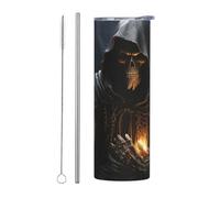 LKWSCGHM Grim-Reaper Gobelet isotherme à double paroi en acier inoxydable avec couvercle et paille - 591 ml - Gobelet isotherme de voyage pour boissons chaudes et froides