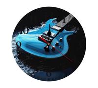 LKWSCGHM Horloge murale moderne en forme de guitare bleue, 25 x 25 cm, silencieuse, sans tic-tac, fonctionne à piles, horloge analogique ronde décorative en bois pour bureau, maison, salle de bain