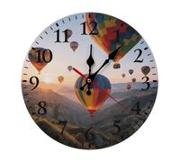 LKWSCGHM Horloge murale moderne en forme de montgolfière - 25 x 25 cm - Silencieuse - Fonctionnement à piles - Horloge analogique ronde décorative en bois pour bureau, maison, salle de bain, cuisine