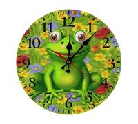 LKWSCGHM Horloge murale moderne grenouille 30 x 30 cm, silencieuse, sans tic-tac, fonctionne à piles, horloge analogique décorative ronde en bois pour bureau, maison, salle de bain, cuisine