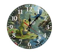 LKWSCGHM Horloge murale moderne grenouille sur lys 25 x 25 cm, silencieuse, sans tic-tac, fonctionne à piles, horloge analogique ronde décorative en bois pour bureau, maison, salle de bain, cuisine