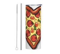 LKWSCGHM I Love Pizza - Gobelet en forme de cœur avec couvercles et paille, bouteille d'eau à double paroi sous vide en acier inoxydable, tasse à café étanche pour boissons chaudes et froides