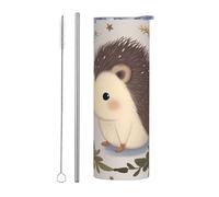 LKWSCGHM Joli petit hérisson avec couvercles et paille, bouteille d'eau à double paroi sous vide en acier inoxydable, tasse à café étanche pour boissons chaudes et froides de 591 ml