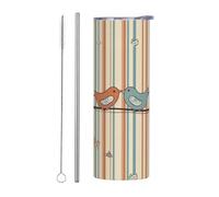 LKWSCGHM Love Birdie Gobelet isotherme à double paroi en acier inoxydable avec couvercle et paille - 591 ml - Anti-fuite - Pour boissons chaudes et froides
