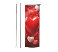 LKWSCGHM Love Red Hearts Gobelet avec couvercle et paille - Bouteille d'eau à double paroi sous vide en acier inoxydable - Tasse à café étanche pour boissons chaudes et froides - 591 ml