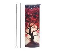 LKWSCGHM Love Tree - Gobelet isotherme à double paroi en acier inoxydable avec couvercle et paille, tasse à café de voyage étanche pour boissons chaudes et froides, 591 ml