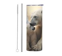 LKWSCGHM Polar Bear Love - Gobelet isotherme à double paroi en acier inoxydable avec couvercle et paille, tasse à café isotherme de voyage étanche pour boissons chaudes et froides de 591 ml