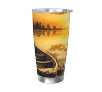 LKWSCGHM River Sunset Gobelet bateau en bois avec couvercles, bouteille d'eau sous vide à double paroi en acier inoxydable, tasse à café étanche pour boissons chaudes et froides