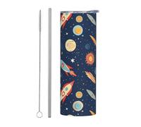 LKWSCGHM Rocket in Space Gobelet isotherme à double paroi en acier inoxydable avec couvercle et paille - Pour boissons chaudes et froides - 591 ml