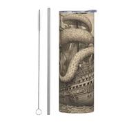 LKWSCGHM Sailing Pirate Octopus Gobelet avec couvercle et paille - Bouteille d'eau isotherme à double paroi en acier inoxydable - Tasse à café étanche - Pour boissons chaudes et froides - 591 ml