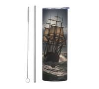 LKWSCGHM Sailing Ship in Storm Gobelet isotherme à double paroi en acier inoxydable avec couvercle et paille - 591 ml - Gobelet isotherme de voyage pour boissons chaudes et froides