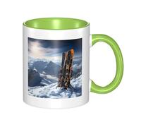 LKWSCGHM Skis on Mountain - Tasses à café avec poignée en porcelaine de 325 ml pour boissons chaudes/froides, tasses à thé en céramique pour homme et femme, tasse à café amusante pour pendaison de