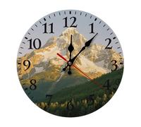 LKWSCGHM Snow Mountain Horloge murale moderne avec lever de soleil 30 x 30 cm, silencieuse, sans tic-tac, fonctionne avec piles, horloge analogique ronde décorative en bois pour bureau, maison, salle