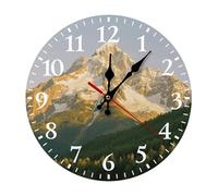 LKWSCGHM Snow Mountain Horloge murale moderne avec lever de soleil 30 x 30 cm, silencieuse, sans tic-tac, fonctionne avec piles, horloge analogique ronde décorative en bois pour bureau, maison, salle
