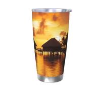 LKWSCGHM Tahiti Resort Gobelet isotherme à double paroi en acier inoxydable avec couvercles, tasse à café isotherme de voyage étanche pour boissons chaudes et froides de 591 ml