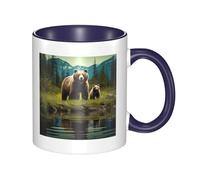 LKWSCGHM Tasse à café River Bear Mom avec poignée de 325 ml en porcelaine pour boissons chaudes/froides, tasses à thé en céramique pour homme et femme, tasse à café amusante pour pendaison de