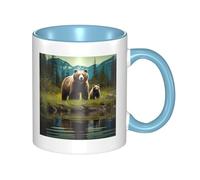LKWSCGHM Tasse à café River Bear Mom avec poignée de 325 ml en porcelaine pour boissons chaudes/froides, tasses à thé en céramique pour homme et femme, tasse à café amusante pour pendaison de