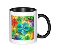 LKWSCGHM Tasses à café en céramique avec poignée pour boissons chaudes/froides, motif trèfle arc-en-ciel, 325 ml, pour hommes et femmes, tasse à café amusante pour pendaison de crémaillère, cadeau de