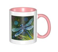 LKWSCGHM Tasses à café peintes à la main en forme de libellule bleue avec poignée de 325 ml - Grande tasse en porcelaine pour boissons chaudes/froides - Tasse à thé en céramique pour homme et femme