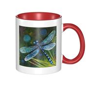 LKWSCGHM Tasses à café peintes à la main en forme de libellule bleue avec poignée de 325 ml - Grande tasse en porcelaine pour boissons chaudes/froides - Tasse à thé en céramique pour homme et femme