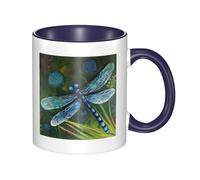 LKWSCGHM Tasses à café peintes à la main en forme de libellule bleue avec poignée de 325 ml - Grande tasse en porcelaine pour boissons chaudes/froides - Tasse à thé en céramique pour homme et femme